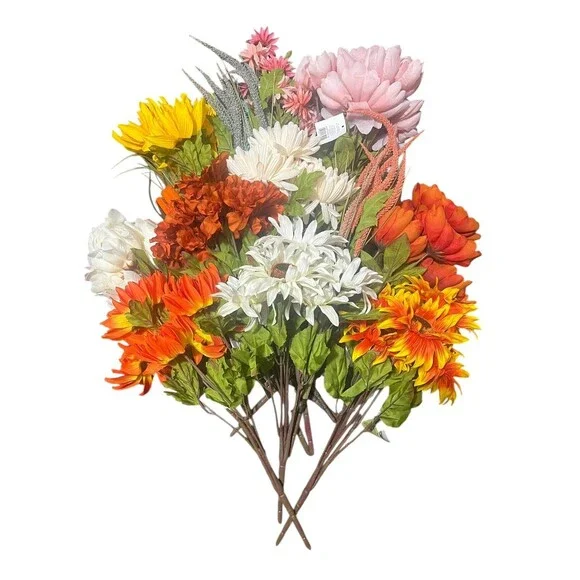 5 Lb Box 16 Bunch of Stemmed Artificial Faux Silk Flowers Colorful Variety 19” - Picture 5 of 16